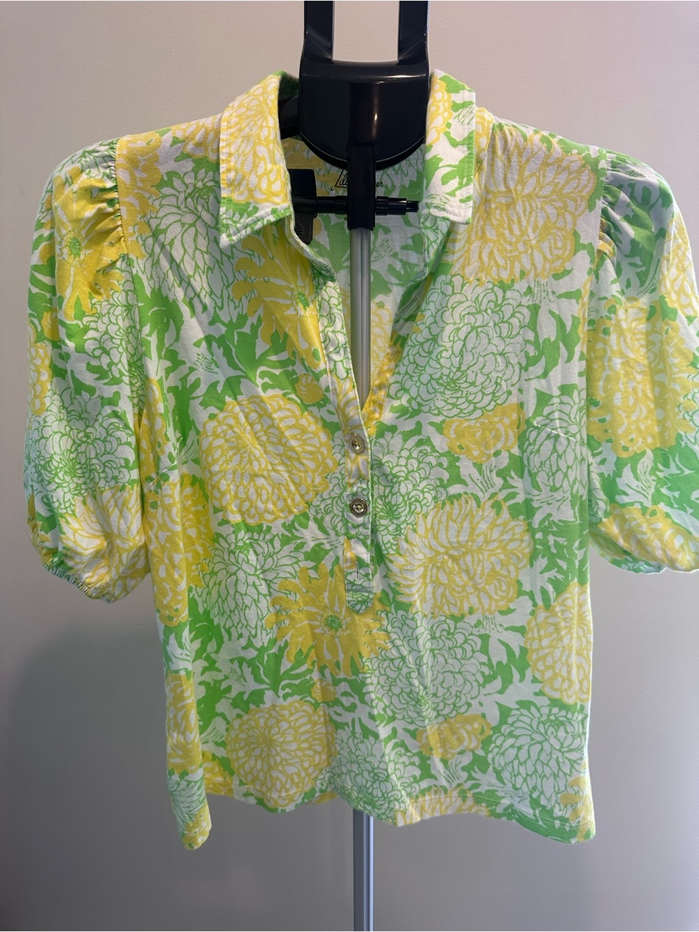 Lilly Pulitzer Yellow & Green Floral Button-Front Polo